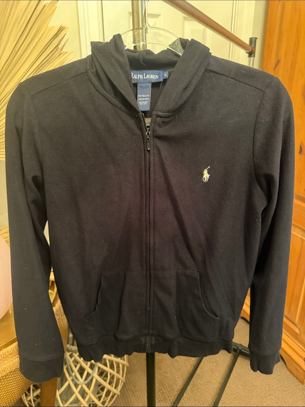 Ralph Lauren Black Full-Zip Hoodie with Pony Logo
